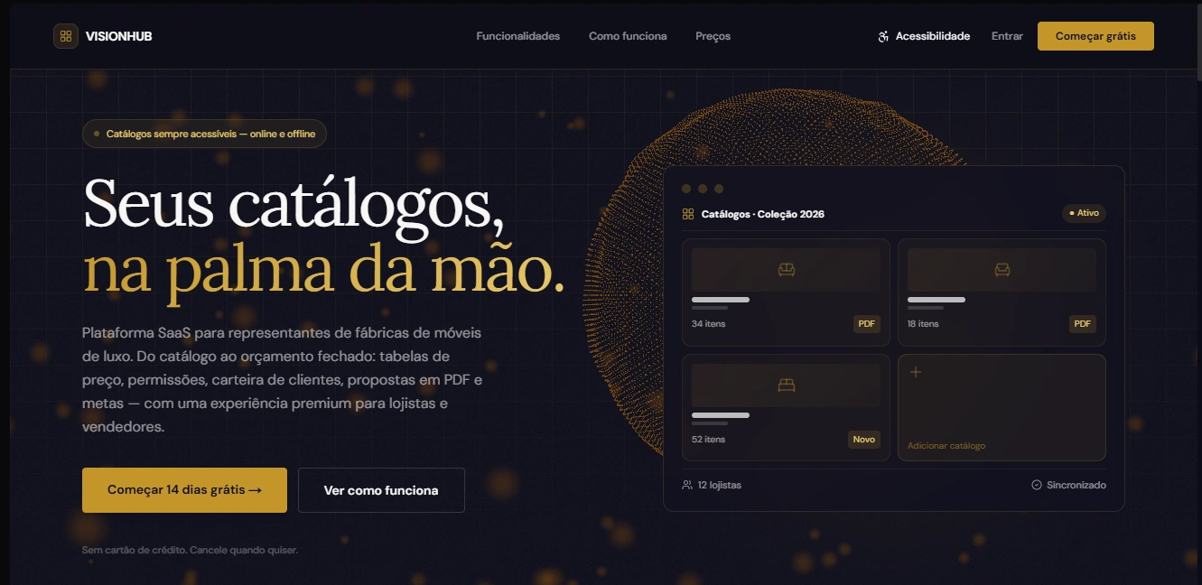 VisionHub — catálogos de fábricas de móveis no celular do lojista